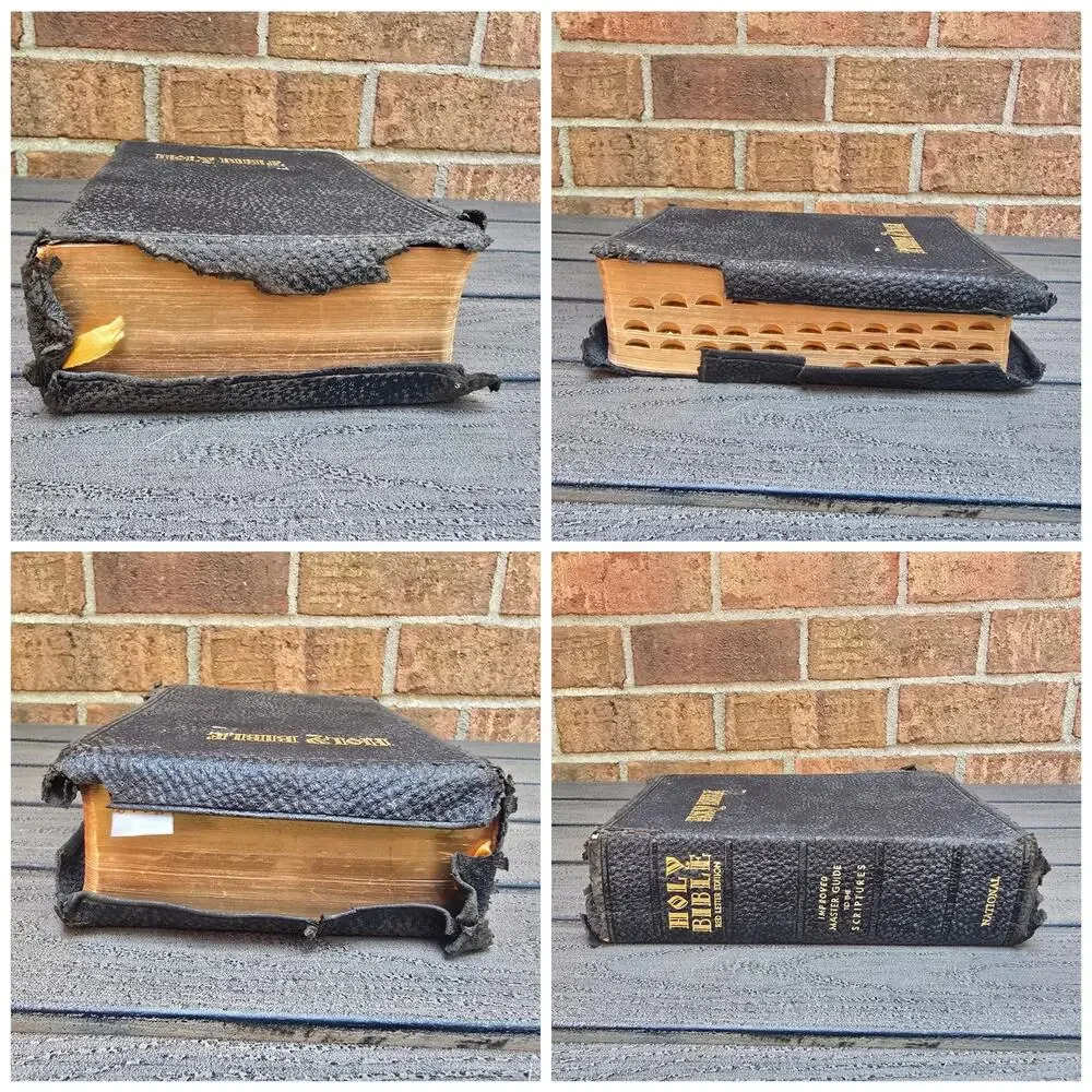 Vintage Genuine Leather Holy Bible KJV Master Guide Red Letter Thumb Index 1945